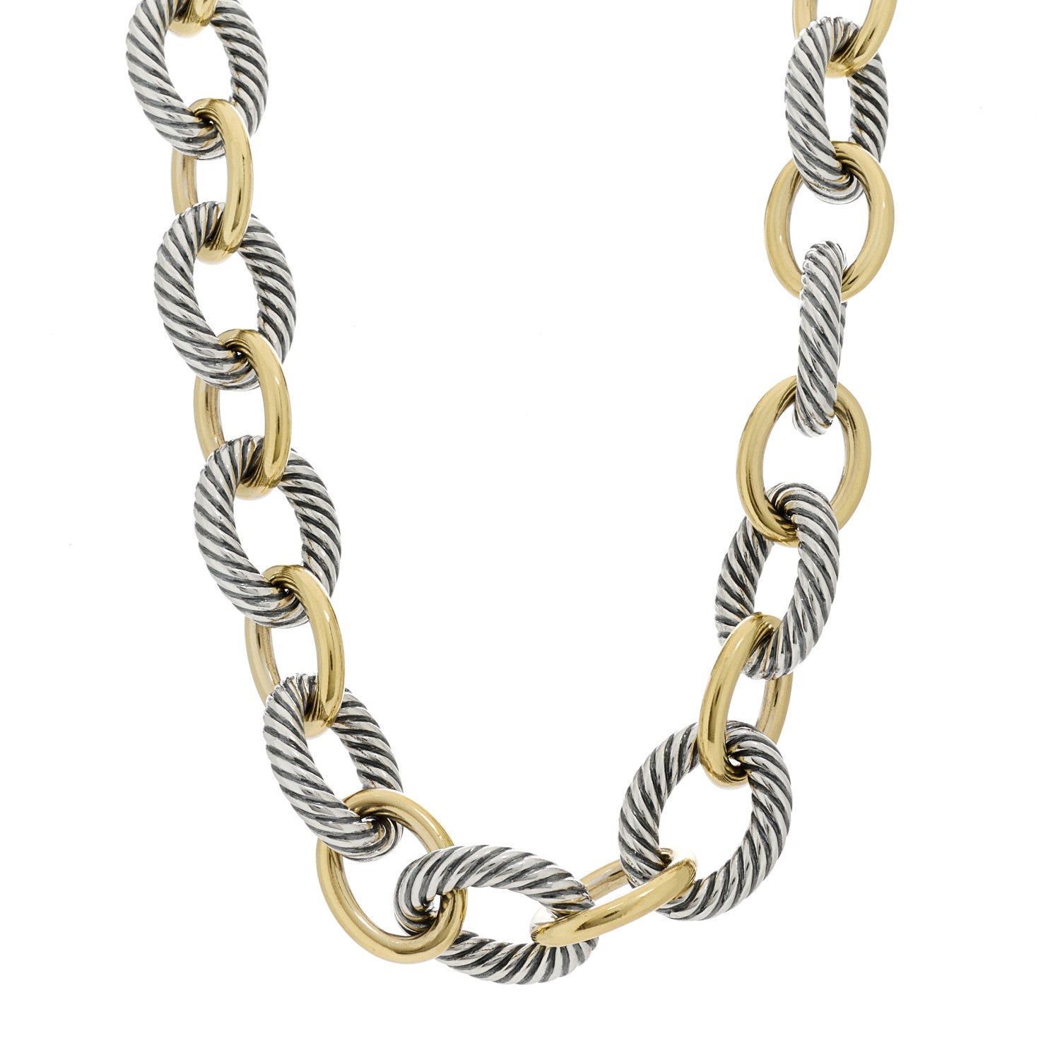 David Yurman Sterling Silver 18K Yellow Gold 18mm Oval Link Necklace 1 of 6