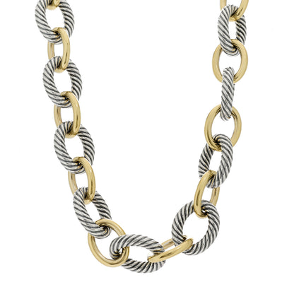 David Yurman Sterling Silver 18K Yellow Gold 18mm Oval Link Necklace 1 of 6