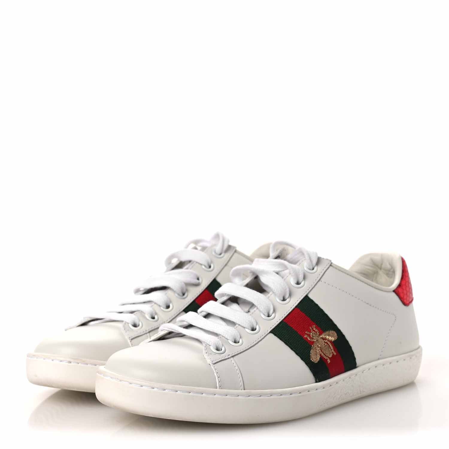 Gucci Calfskin Ayers Bee Embroidered Womens Ace Sneakers 37 White Green 4 of 11