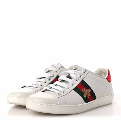 Gucci Calfskin Ayers Bee Embroidered Womens Ace Sneakers 37 White Green 4 of 11