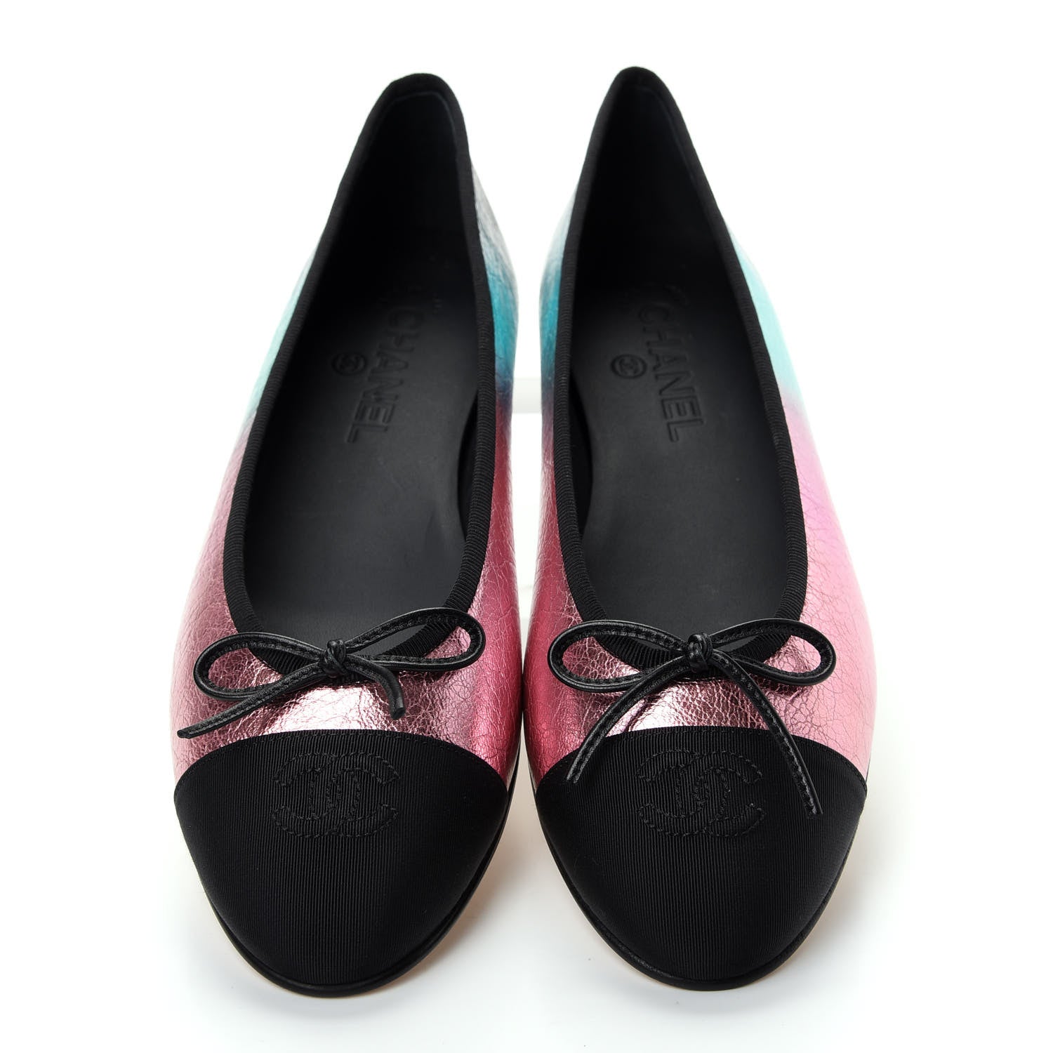 Chanel Laminated Calfskin Grosgrain Cap Toe CC Ballerina Flats 40 Multicolor Black 5 of 11