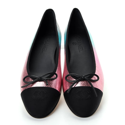 Chanel Laminated Calfskin Grosgrain Cap Toe CC Ballerina Flats 40 Multicolor Black 5 of 11
