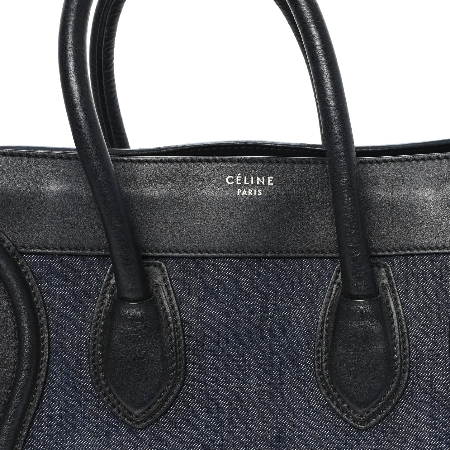 Calfskin Denim Mini Luggage Black Navy