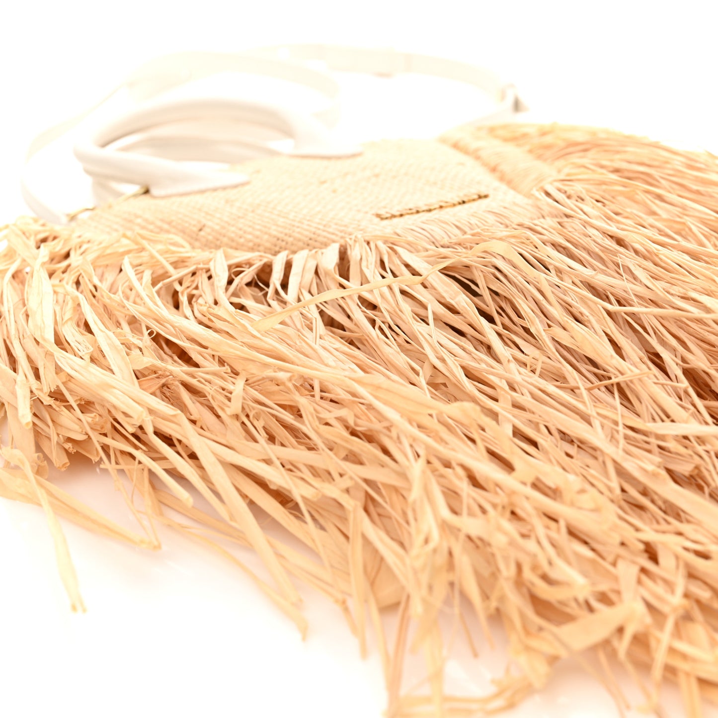 Raffia Woven Calfskin Le Petit Baci Natural White