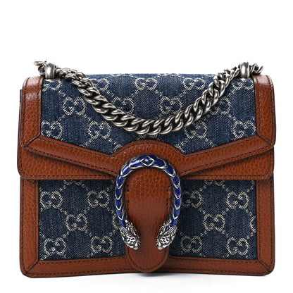 Gucci New Denim GG Monogram Dollar Calfskin Enamel Mini Dionysus Shoulder Bag Blue Tea Cuir Epilog Electric Blue 1 of 12