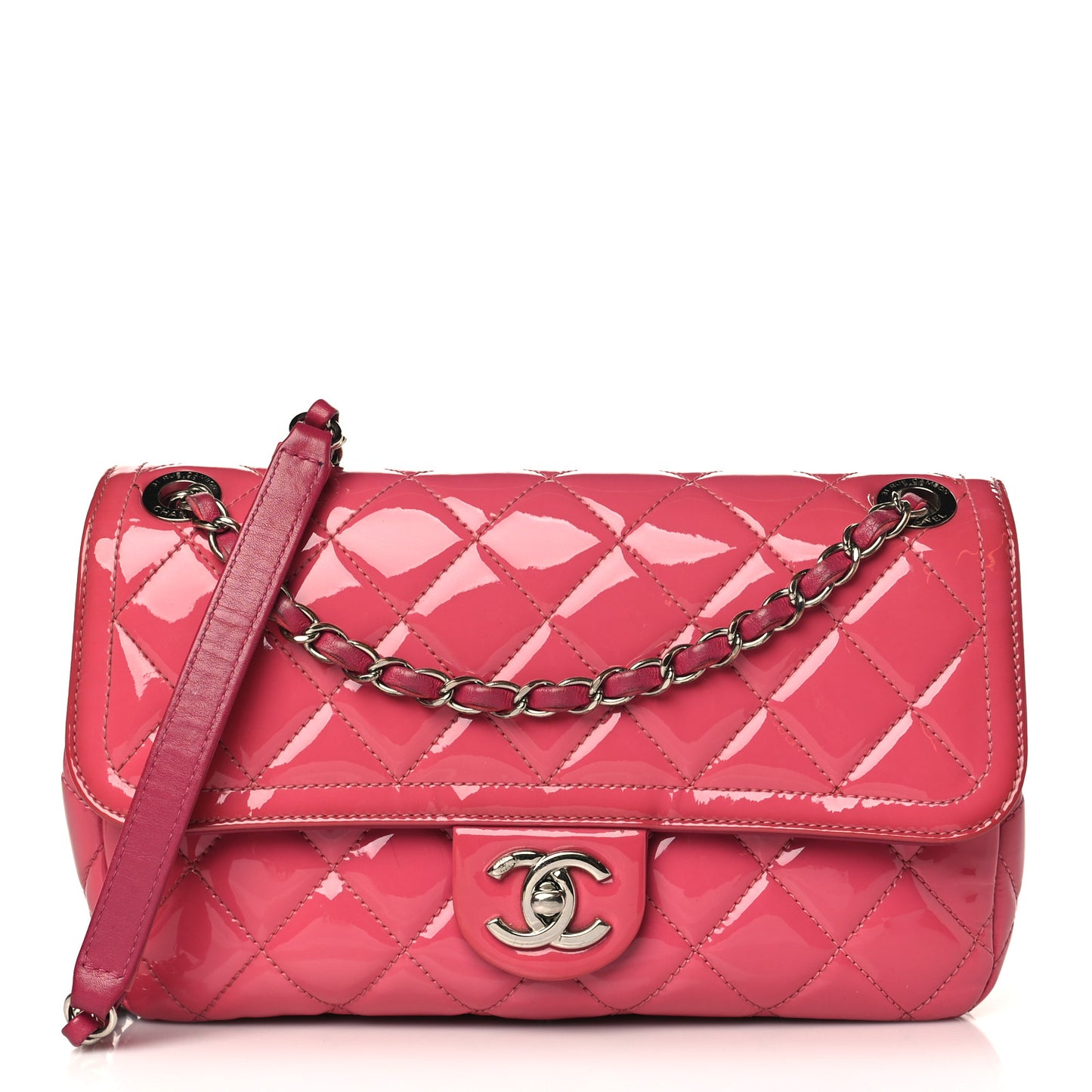 Patent Quilted Large Coco Shine Flap Pink