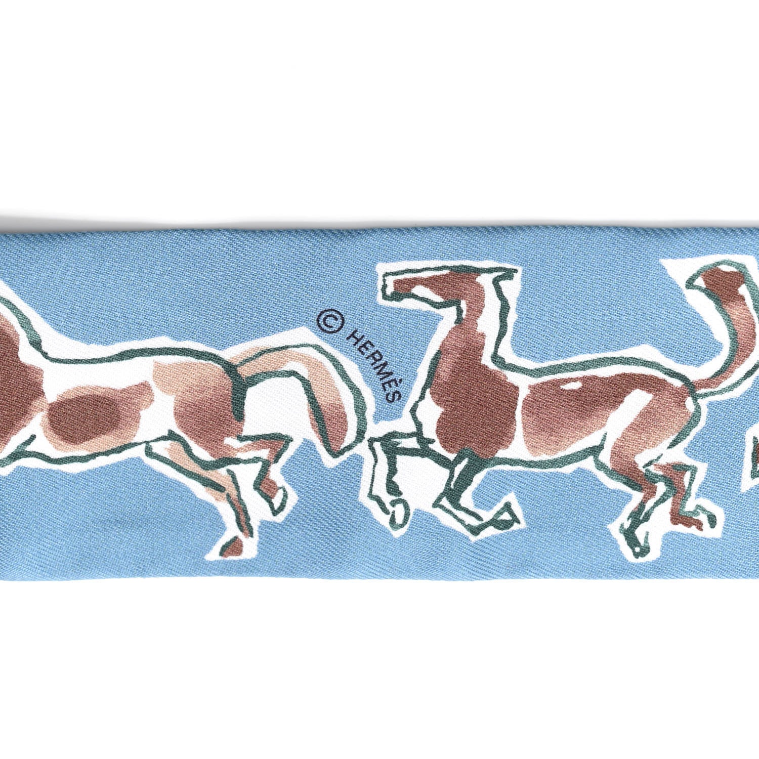 Hermes Silk Chevaux En Liberte Twilly Bleu Glacier Beige 4 of 4