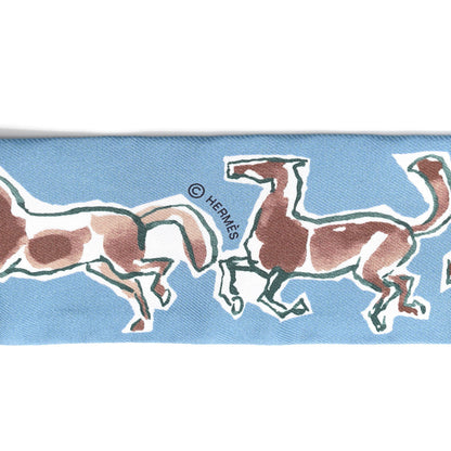 Hermes Silk Chevaux En Liberte Twilly Bleu Glacier Beige 4 of 4