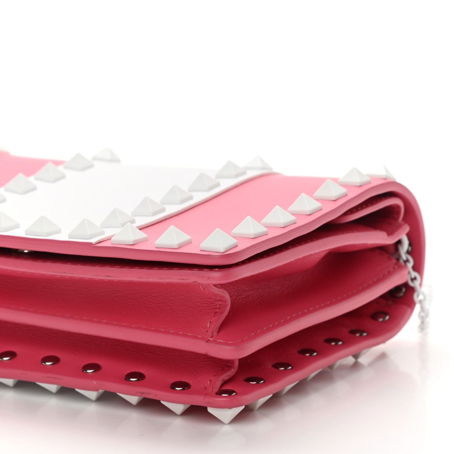 Valentino Garavani Vitello Colorblock Free Rockstud Wallet on Chain Shadow Pink Optic White 11 of 11