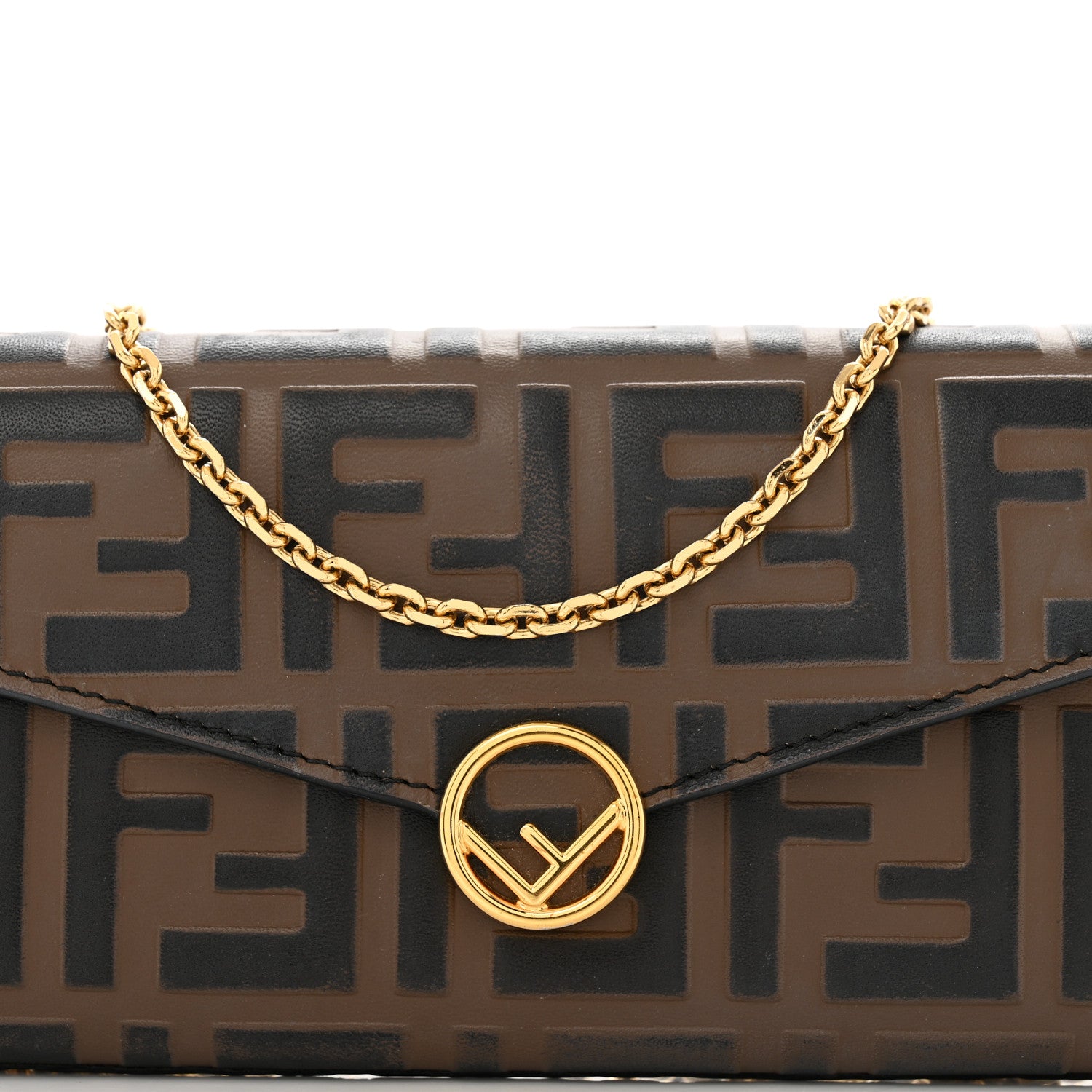 Fendi Vitello Soft F is Fendi Bi-Color FF 1974 Embossed Continental Envelope Wallet On Chain Maya Black 9 of 13
