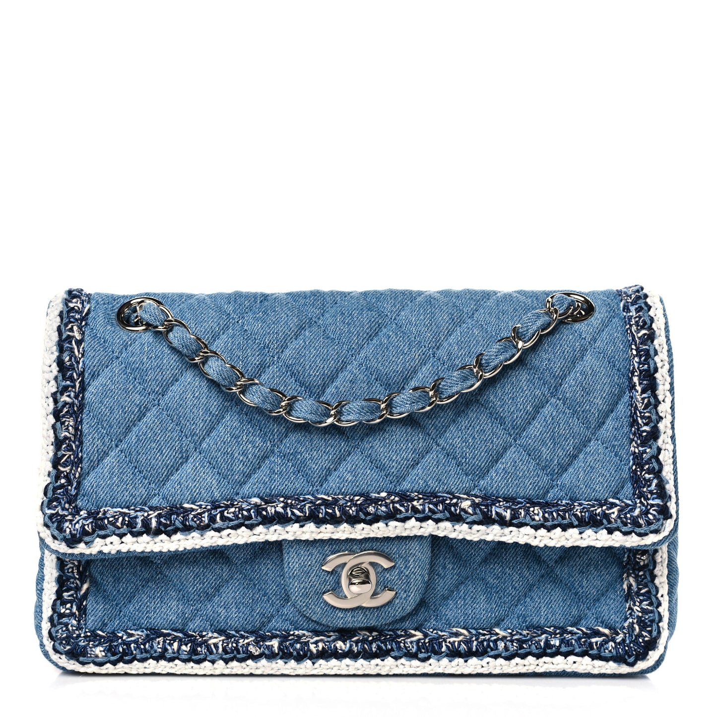 Denim Braided Medium Flap Bag Light Blue