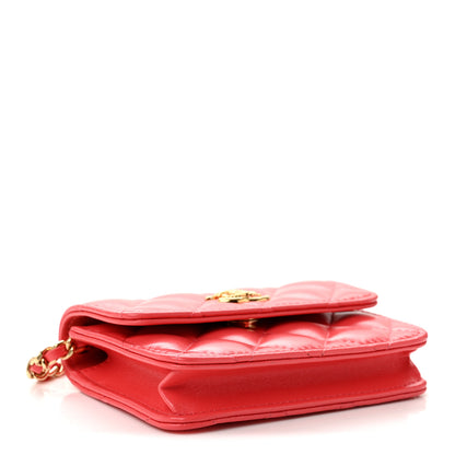 Chanel Shiny Lambskin Quilted Card Holder On Chain Pink 4 of 12