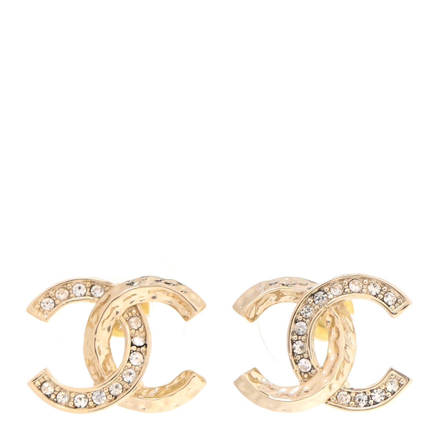 Textured Metal Crystal CC Earrings Gold