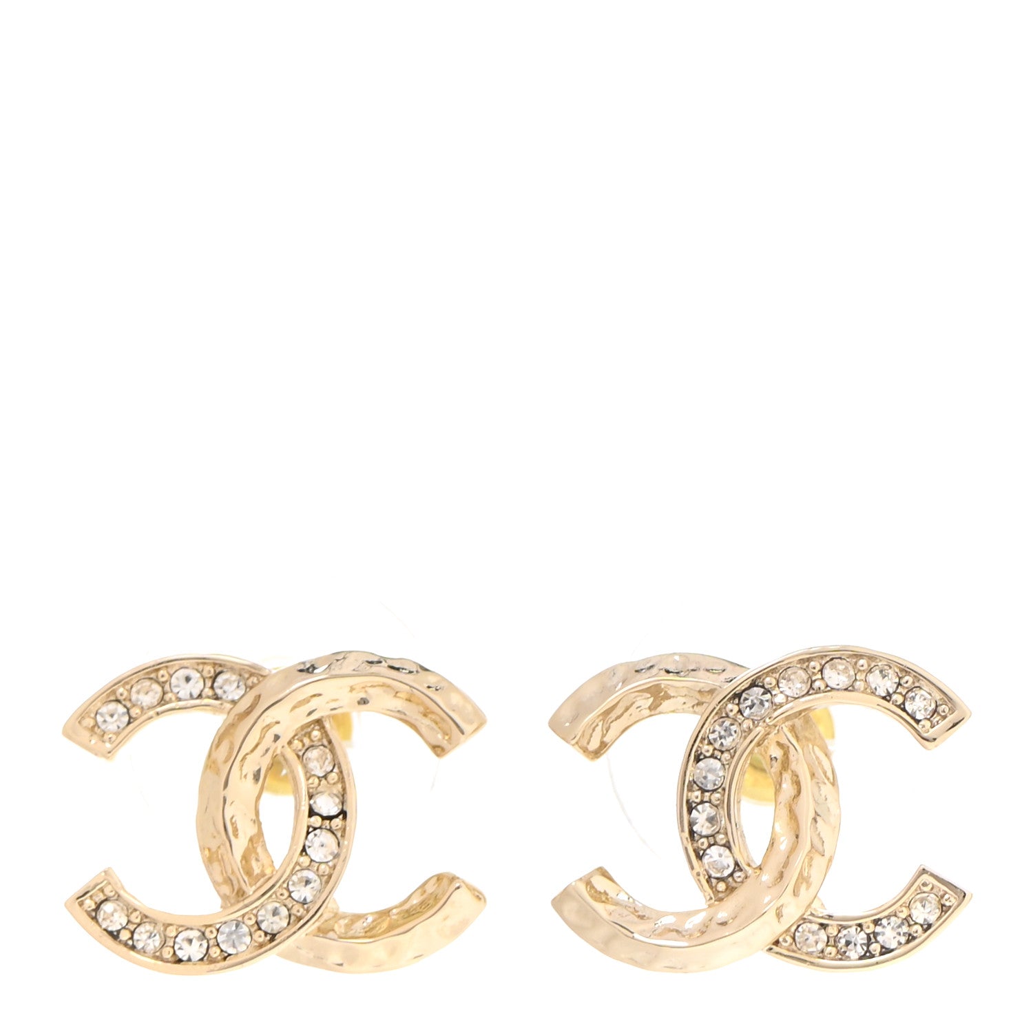 Chanel Textured Metal Crystal CC Earrings Gold 1 of 5