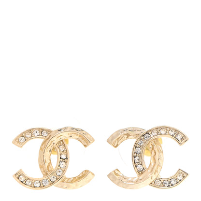 Chanel Textured Metal Crystal CC Earrings Gold 1 of 5