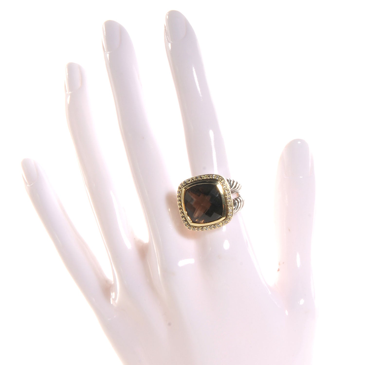 David Yurman Sterling Silver 18K Yellow Gold Diamond Smoky Quartz 14mm Albion Ring 54 7 2 of 5