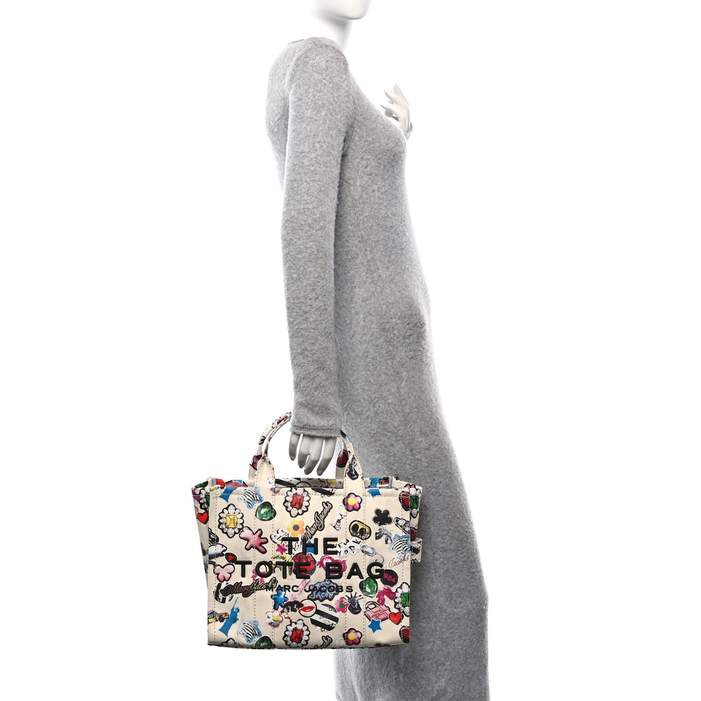 Cotton Canvas Sticker Tote Bag White Multicolor