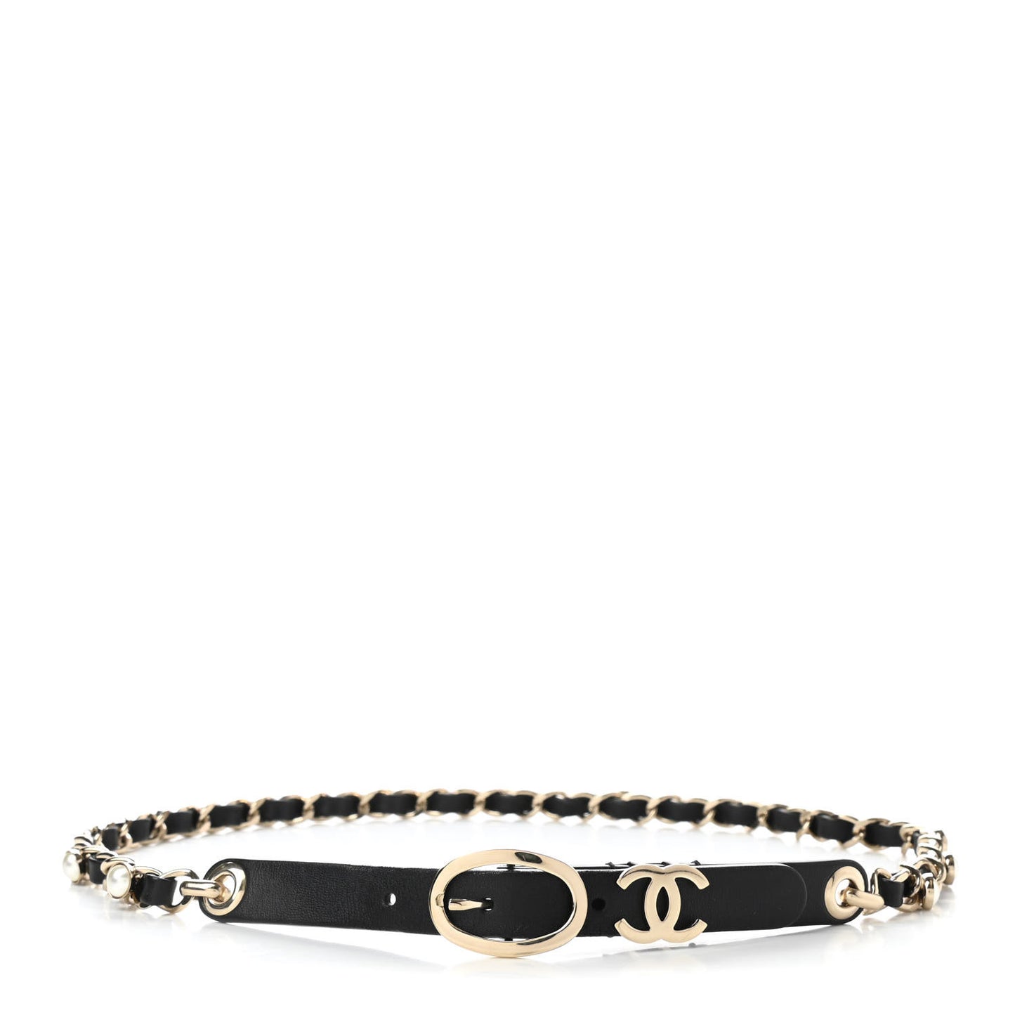 Lambskin CC Pearl Chain Belt 70 28 Black