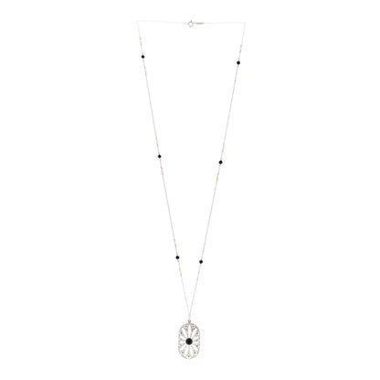 Tiffany Sterling Silver Black Onyx Cultured Pearl Ziegfeld Daisy Pendant Necklace 3 of 5