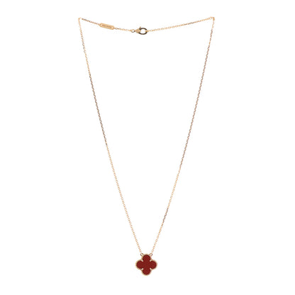 Van Cleef & Arpels 18K Yellow Gold Carnelian Vintage Alhambra Pendant Necklace 3 of 7