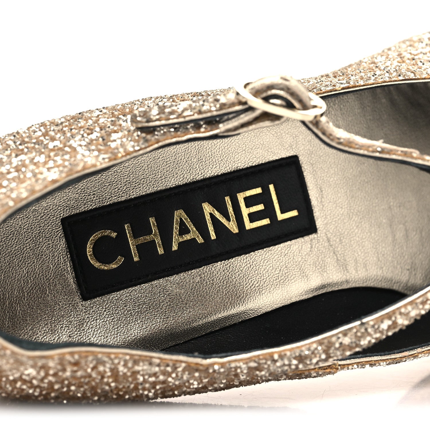 Chanel Glitter Lambskin Cap Toe CC Mary Jane Pumps 37 Light Gold Black 8 of 9