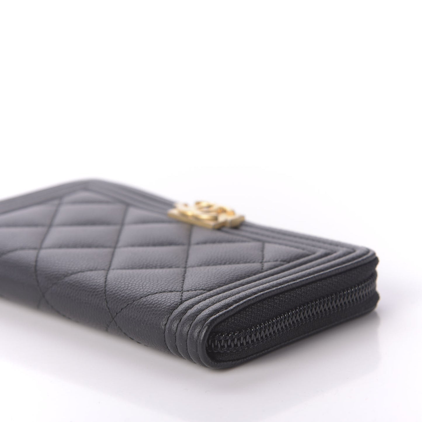 Caviar Quilted Small Boy Zip Around Wallet Black