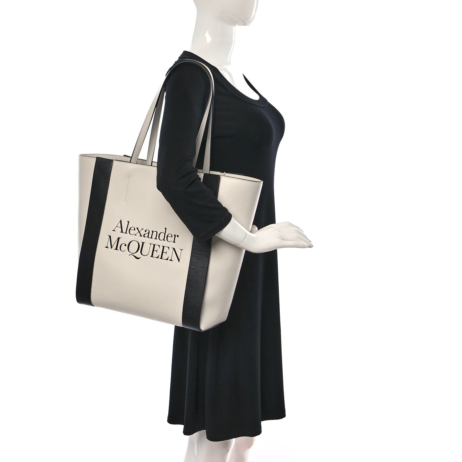 Alexander McQueen Calfskin Embossed Signature Shopper White Red 2 of 7