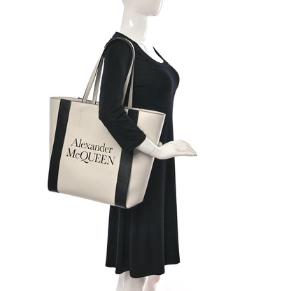 Alexander McQueen Calfskin Embossed Signature Shopper White Red 2 of 7