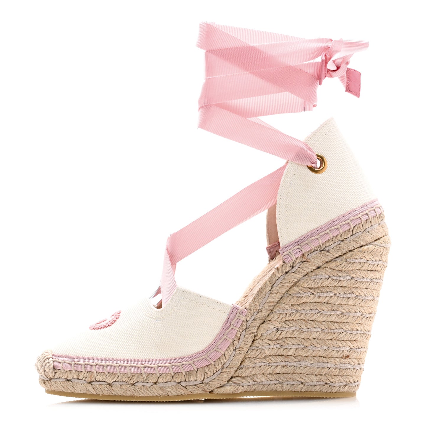 Canvas Grossgrain Embroidered Judit Ankle Wrap Platform 35/120mm Espadrille Wedges 36.5 White Shell