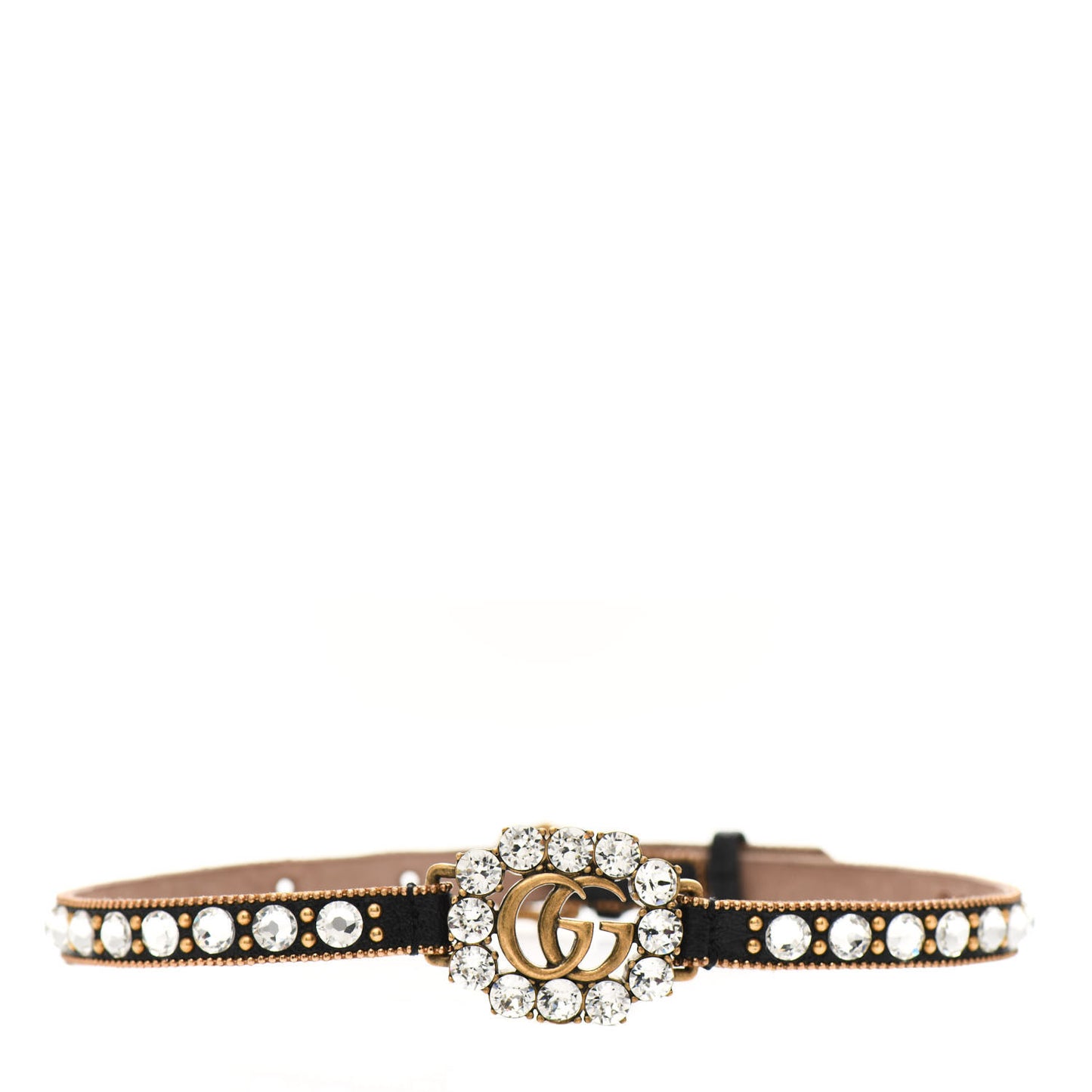 Calfskin Crystal Embellished Double G Choker Necklace Black