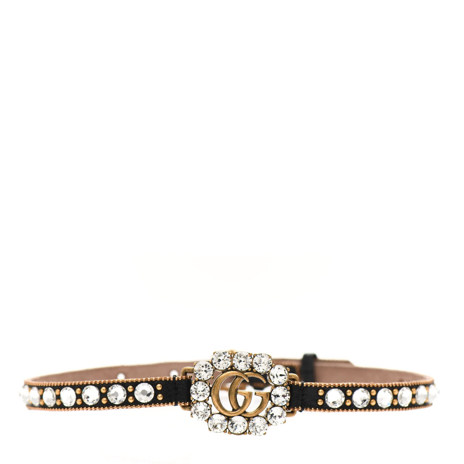 Gucci Calfskin Crystal Embellished Double G Choker Necklace Black 1 of 5