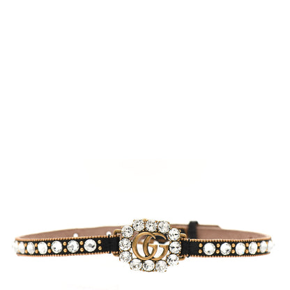 Gucci Calfskin Crystal Embellished Double G Choker Necklace Black 1 of 5