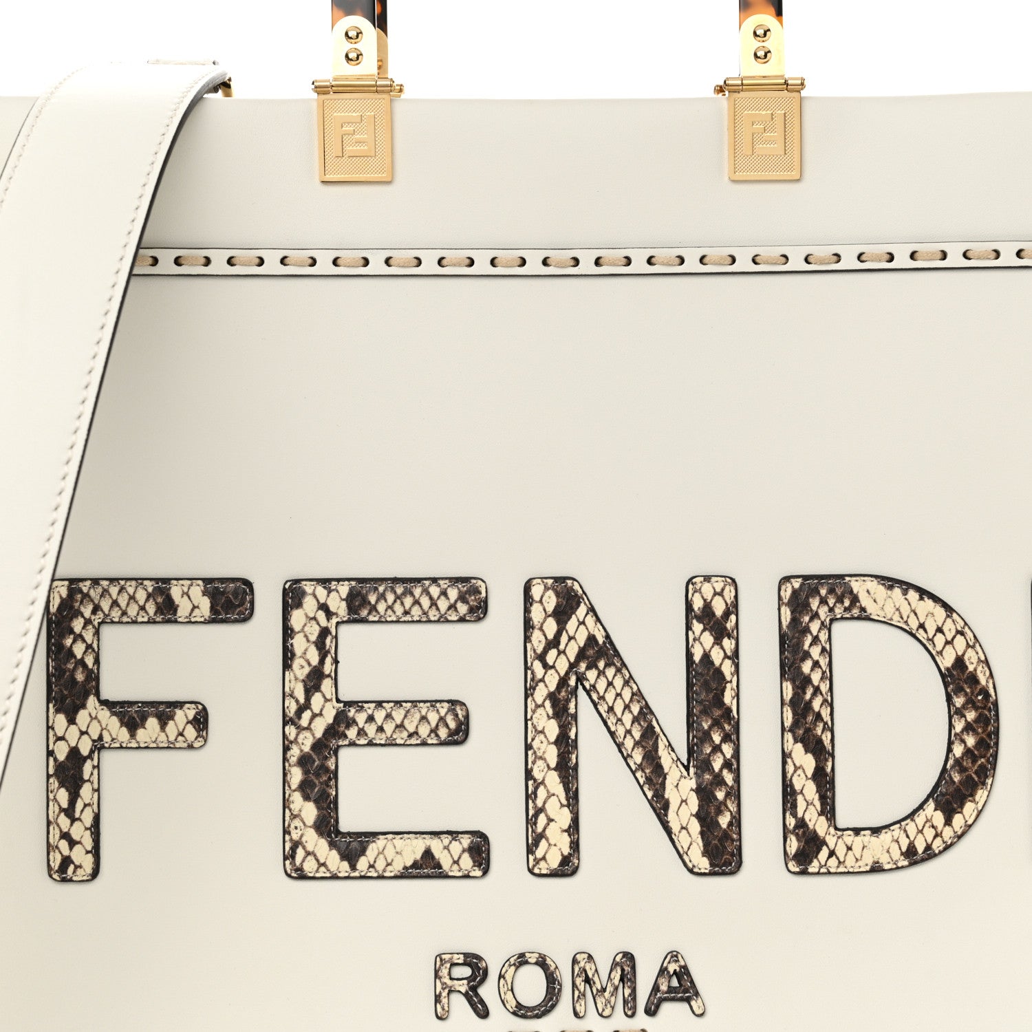 Fendi Vitello King Plexiglass Elaphe Snakeskin Print Logo Medium Fendi Sunshine Shopper Tote Ice White 8 of 14