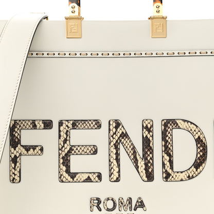Fendi Vitello King Plexiglass Elaphe Snakeskin Print Logo Medium Fendi Sunshine Shopper Tote Ice White 8 of 14