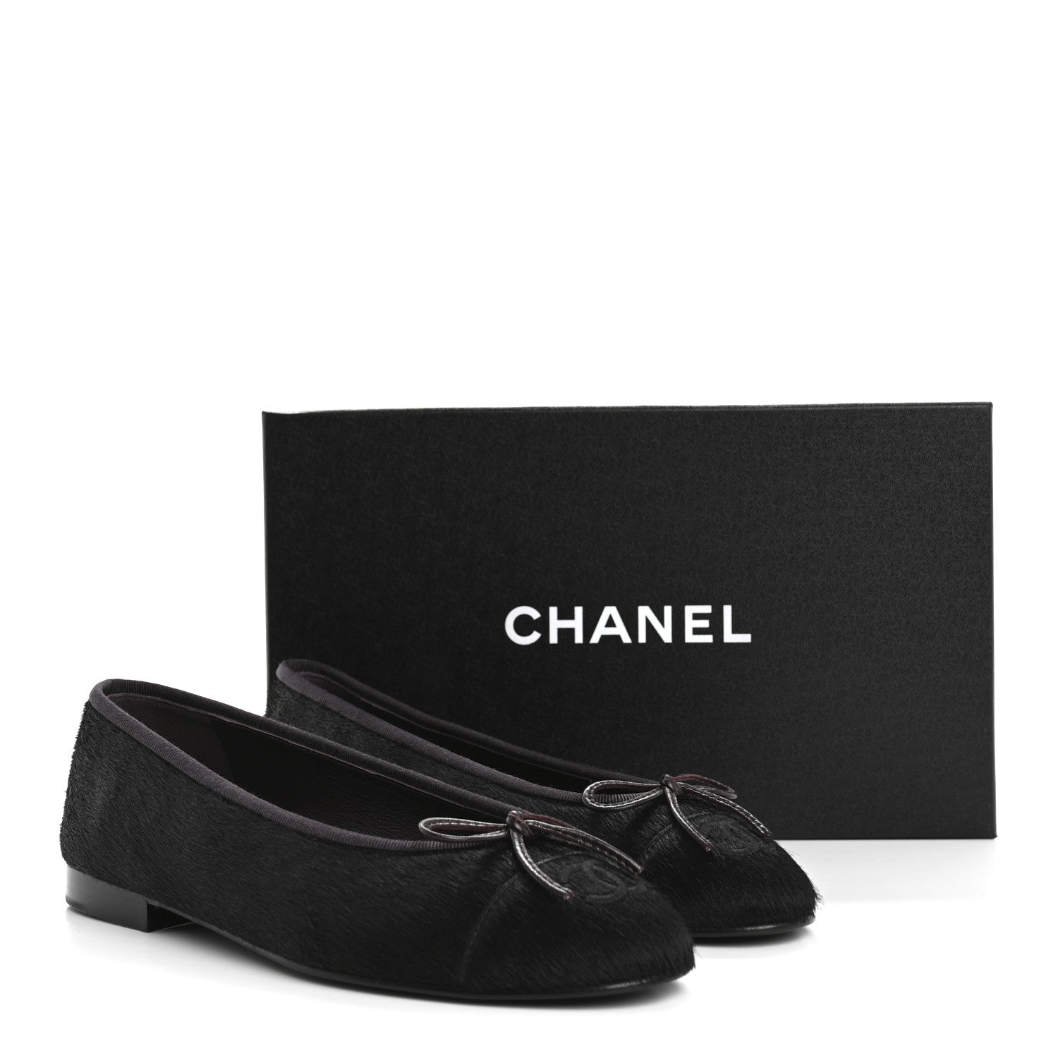 Chanel Pony Hair Cap Toe CC Ballerina Flats 38 Dark Burgundy Black 10 of 10