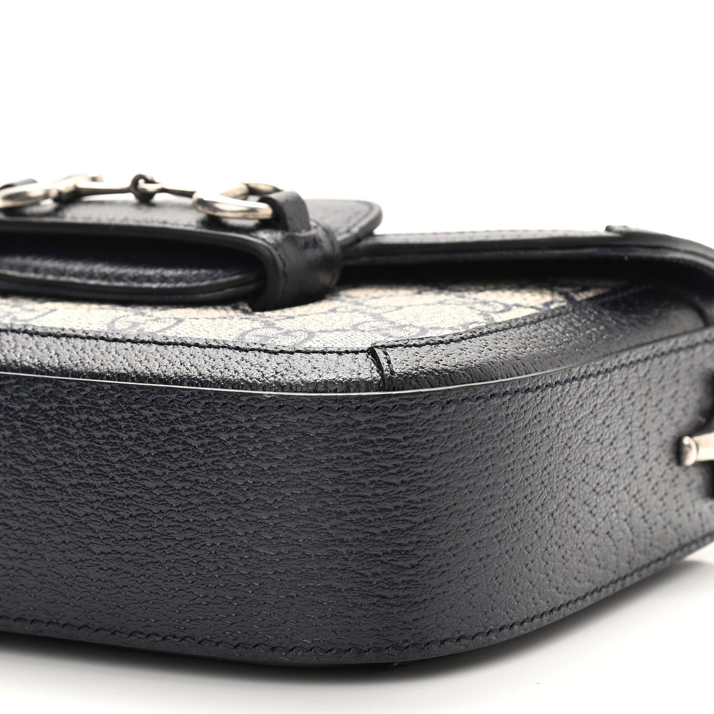 GG Supreme Monogram Textured Dollar Calfskin Web Mini Horsebit 1955 Shoulder Bag Beige Blue