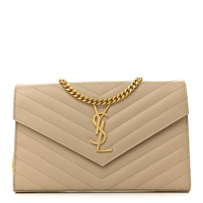 Saint Laurent Grain De Poudre Matelasse Chevron Monogram Chain Wallet Nude Powder 1 of 14