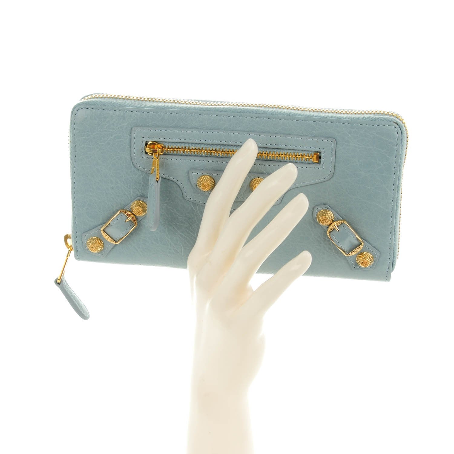 Balenciaga Agneau Giant 12 Gold Hardware Continental Zip Around Wallet Bleu Opaline 2 of 8
