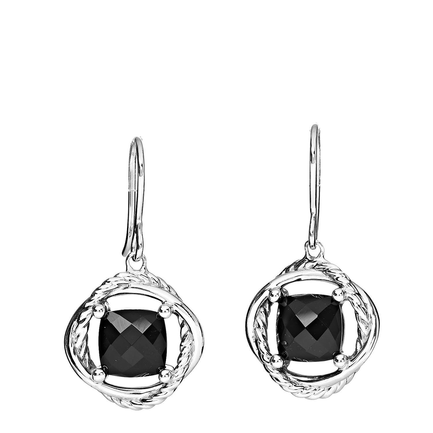 Sterling Silver Black Onyx 7mm Infinity Drop Earrings