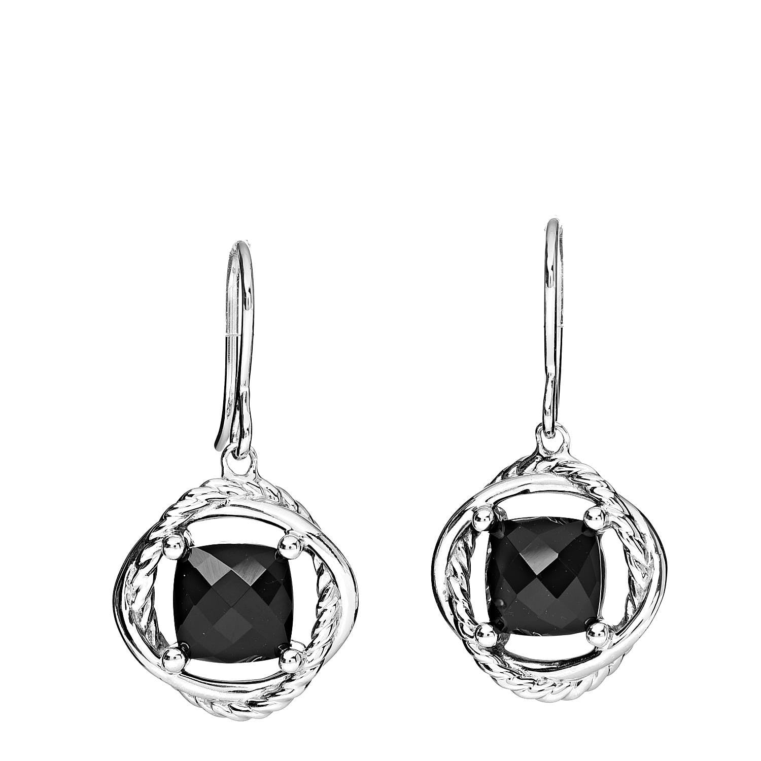 David Yurman Sterling Silver Black Onyx 7mm Infinity Drop Earrings 1 of 4
