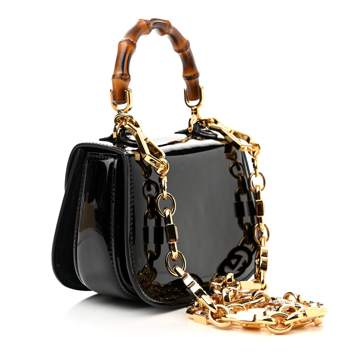 Patent Crystal Mini Bamboo 1947 Top Handle Chain Bag Black