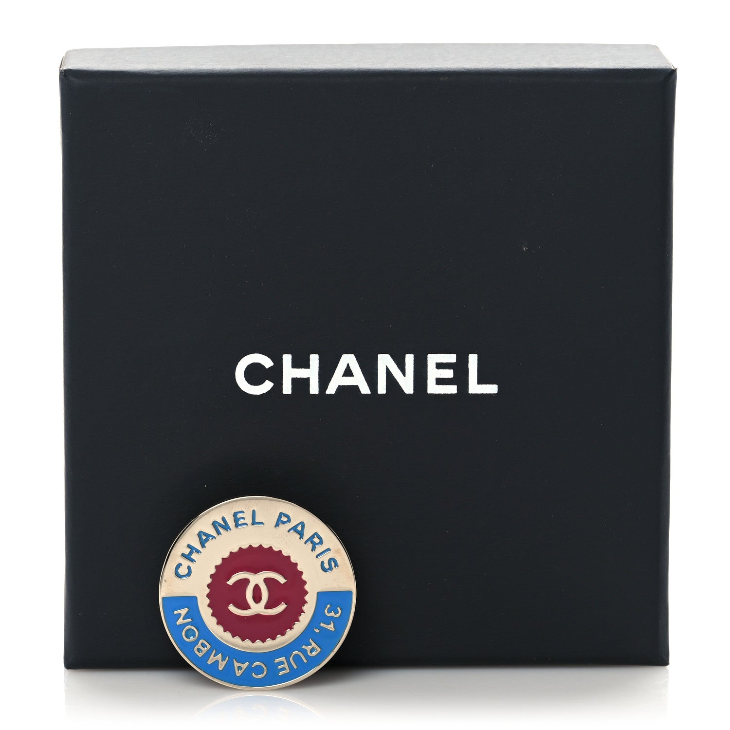 Chanel Enamel Rue Cambon CC Pin Brooch Blue Red Gold 5 of 5