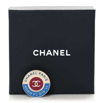 Chanel Enamel Rue Cambon CC Pin Brooch Blue Red Gold 5 of 5