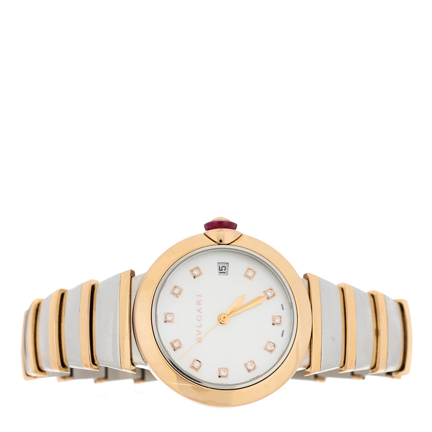 Bulgari Stainless Steel 18K Rose Gold Diamond Mother of Pearl 33mm LVCEA Quartz Watch 2 of 4