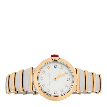 Bulgari Stainless Steel 18K Rose Gold Diamond Mother of Pearl 33mm LVCEA Quartz Watch 2 of 4