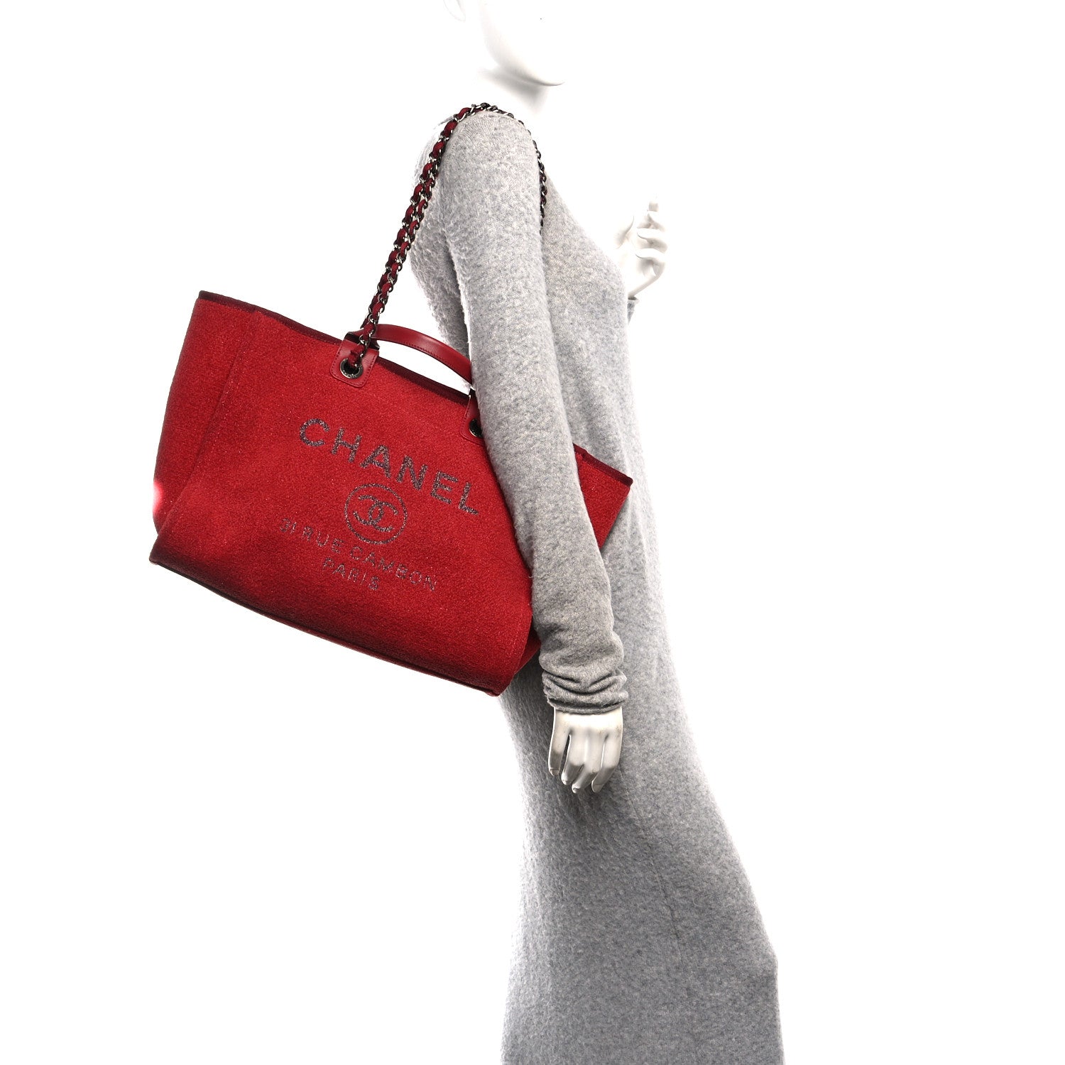 Chanel Lurex Boucle Medium Deauville Tote Red 2 of 11