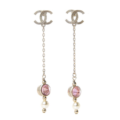 Chanel Crystal Pearl CC Drop Earrings Pink Gold 1 of 4