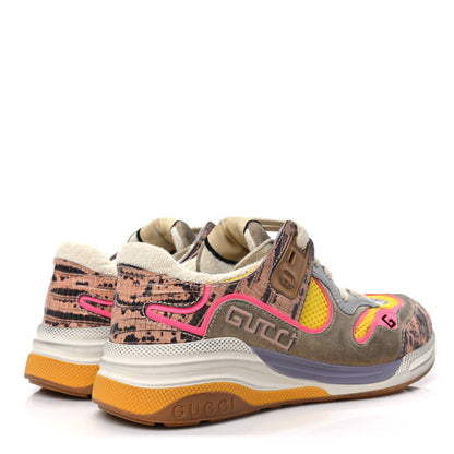 Gucci Suede Calfskin Tejus Printed Womens Ultrapace Sneakers 35 Pink Silver Oatmeal Yolk 4 of 7