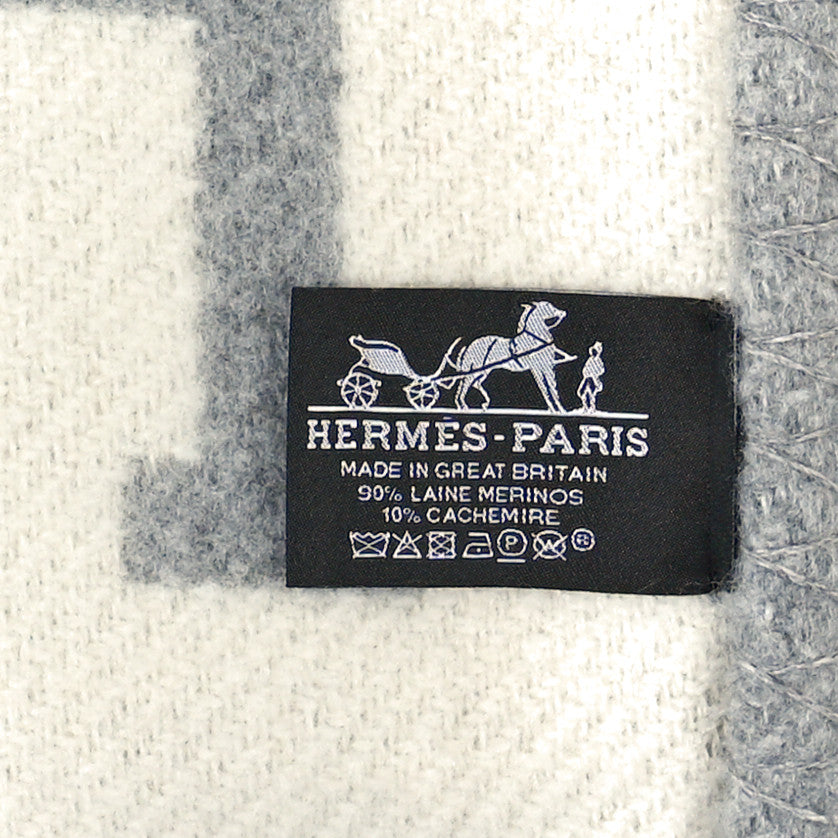 Hermes Wool Cashmere Avalon III Blanket Ecru Gris Clair 3 of 3