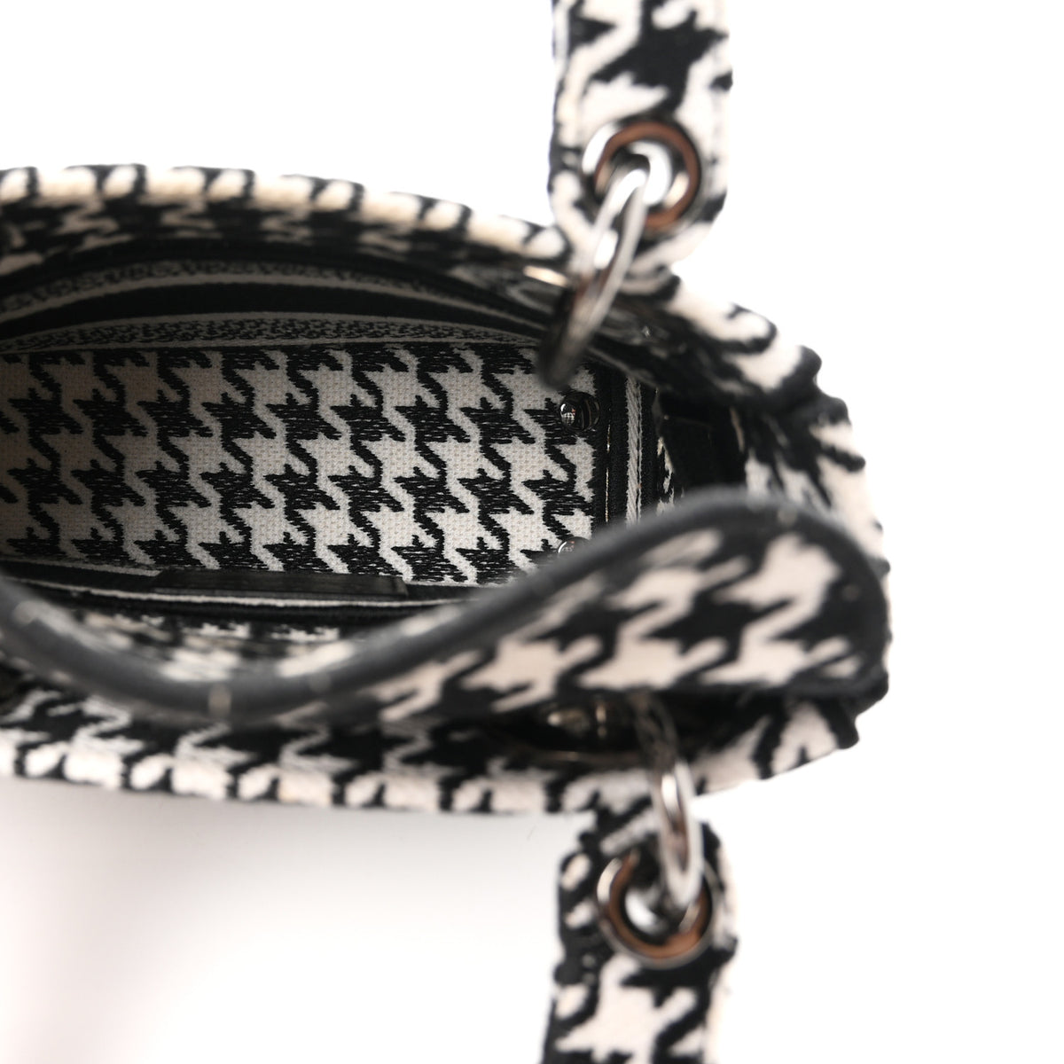 Christian Dior Canvas Houndstooth Embroidered Mini Lady D-Lite Black White 5 of 10